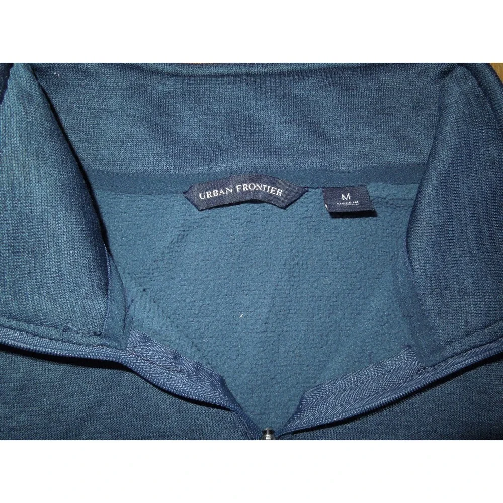 Urban Frontier Mens Quarter Zip Pullover Blue Fleece Kangaroo Pocket Size M - Picture 2 of 6